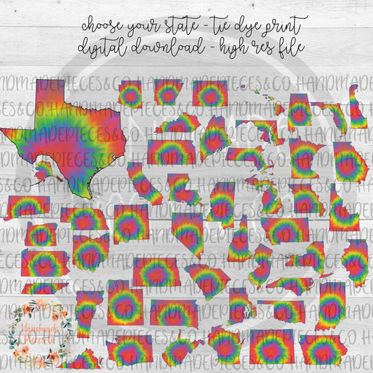 State Outline, Tie Dye - Multiple States - Digital Download