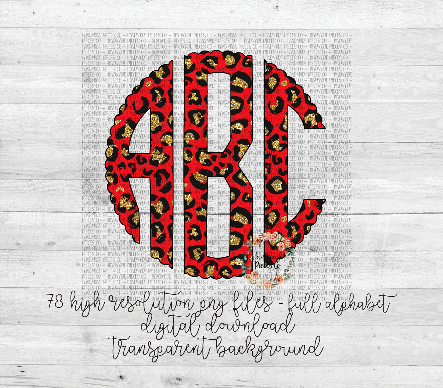 Leopard, Red Gold Glitter Monogram - Multiple Styles - Digital Download