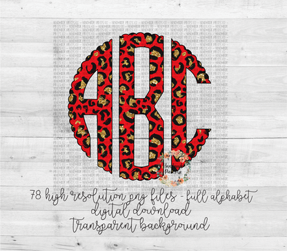 Leopard, Red Gold Glitter Monogram - Multiple Styles - Digital Download