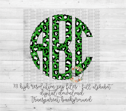 Leopard, Light Green Monogram - Multiple Styles - Digital Download