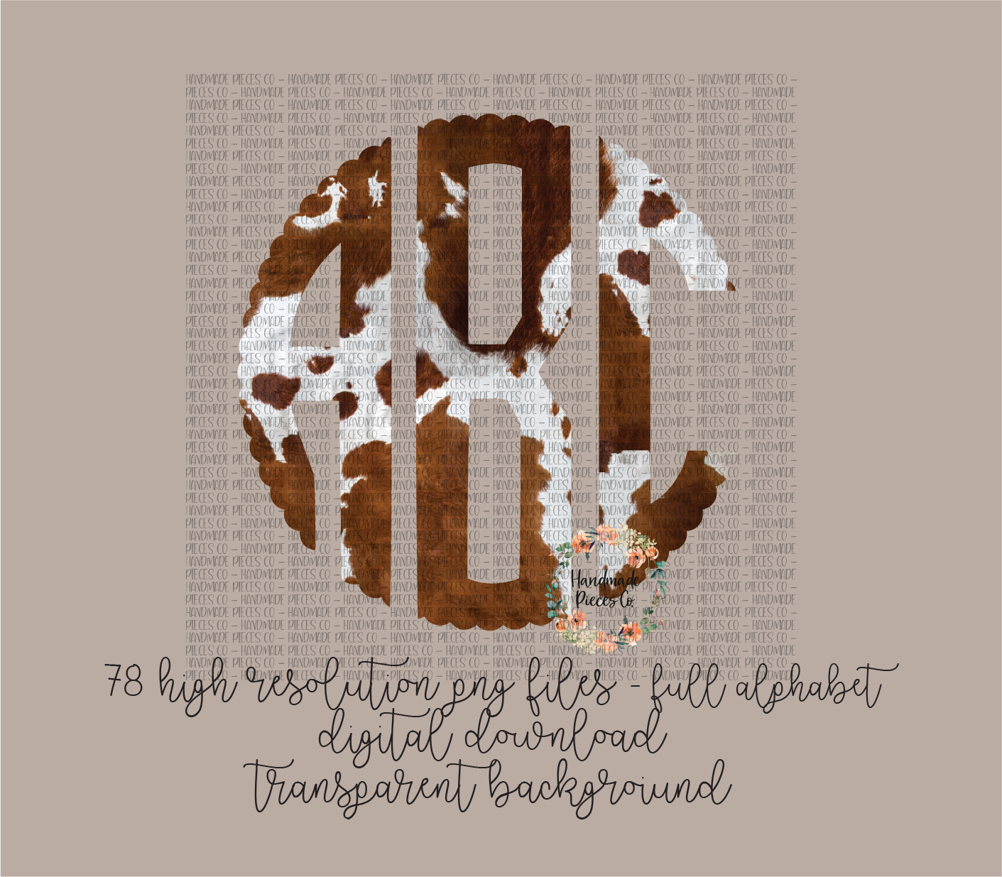 Cow Hide Monogram, Brown - Multiple Styles - Digital Download