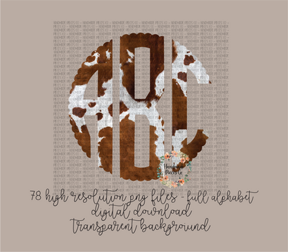 Cow Hide Monogram, Brown - Multiple Styles - Digital Download