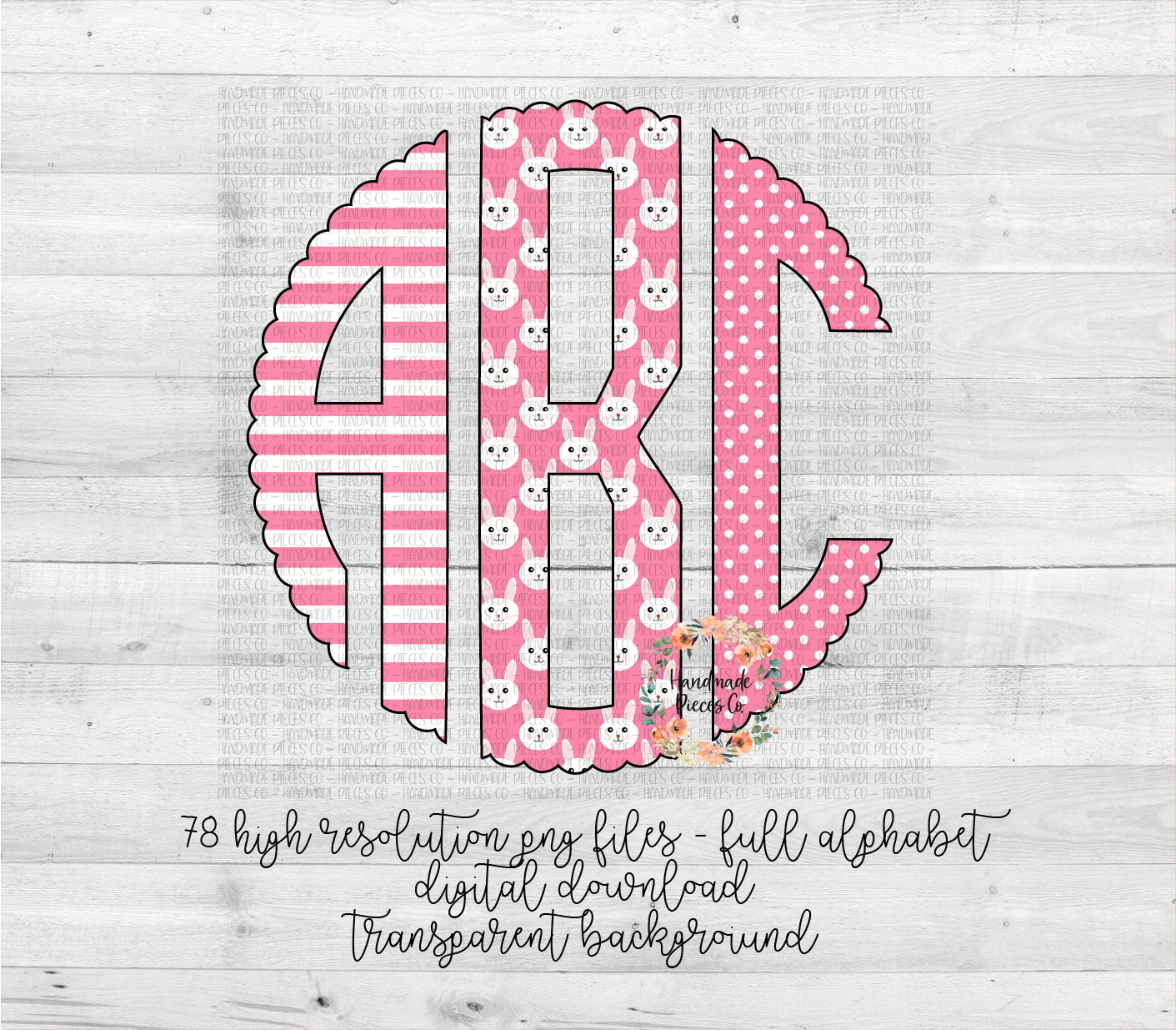 Easter Trio Monogram, Easter Bunny Pink - Multiple Styles - Digital Download