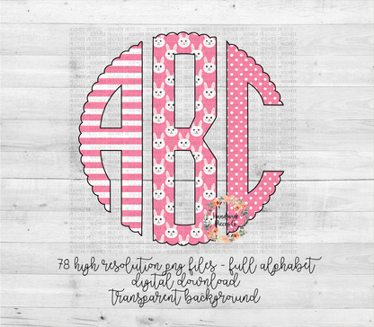 Easter Trio Monogram, Easter Bunny Pink - Multiple Styles - Digital Download