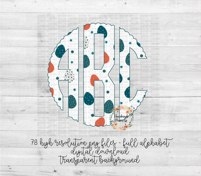 Easter Egg, Turquoise and Orange Monogram - Multiple Styles - Digital Download