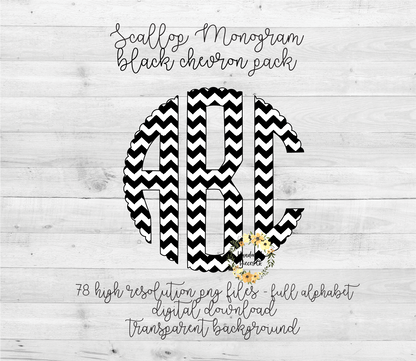 Chevrons, Black Monogram - Multiple Styles - Digital Download