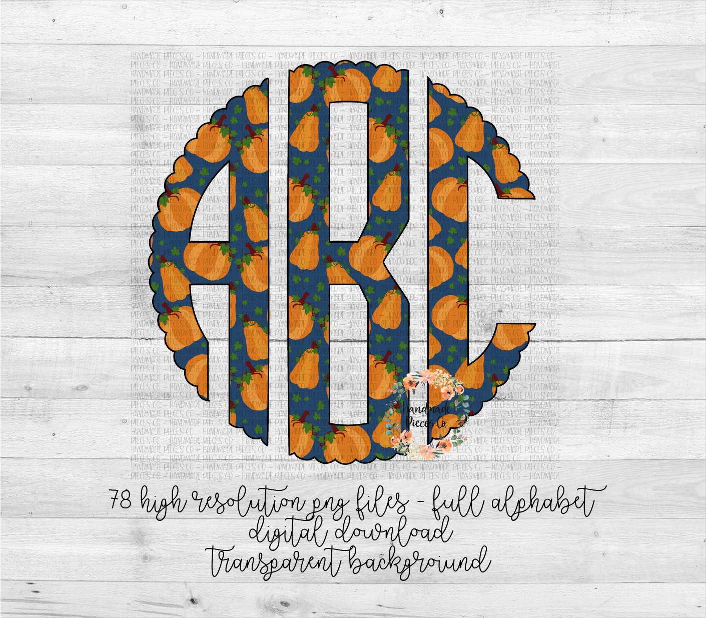 Pumpkin Monogram, Blue - Multiple Styles - Digital Download