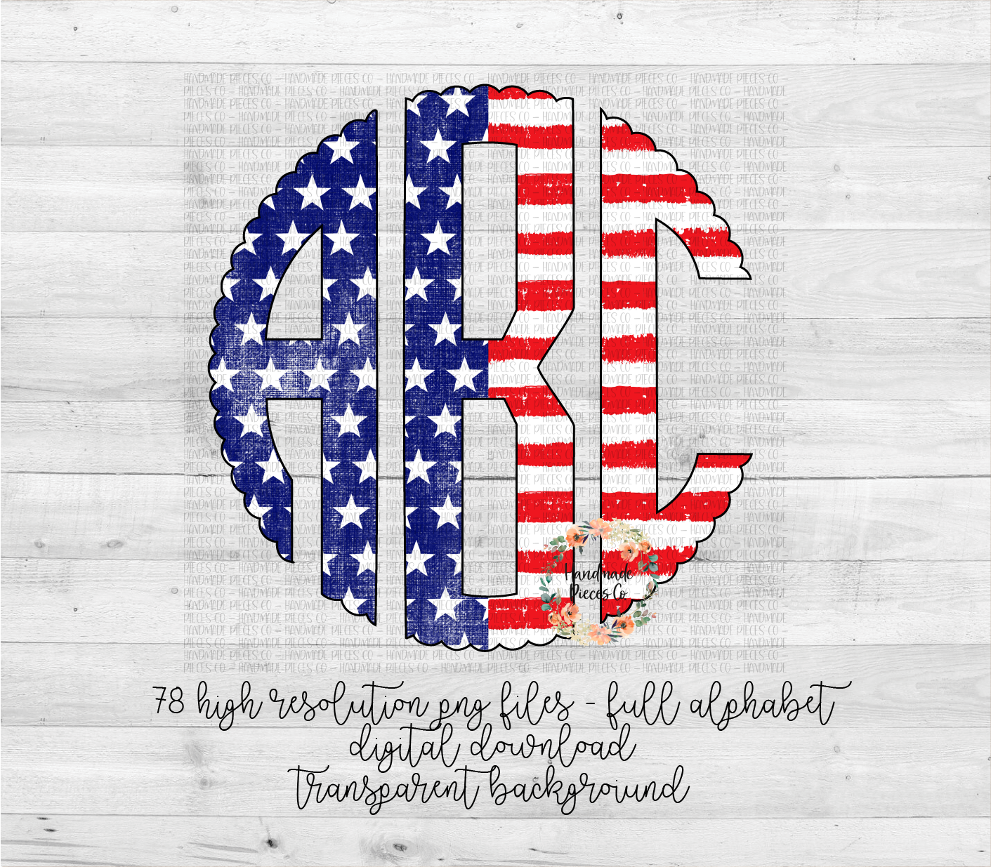 Stars and Stripes Monogram, Vertical - Multiple Styles - Digital Download