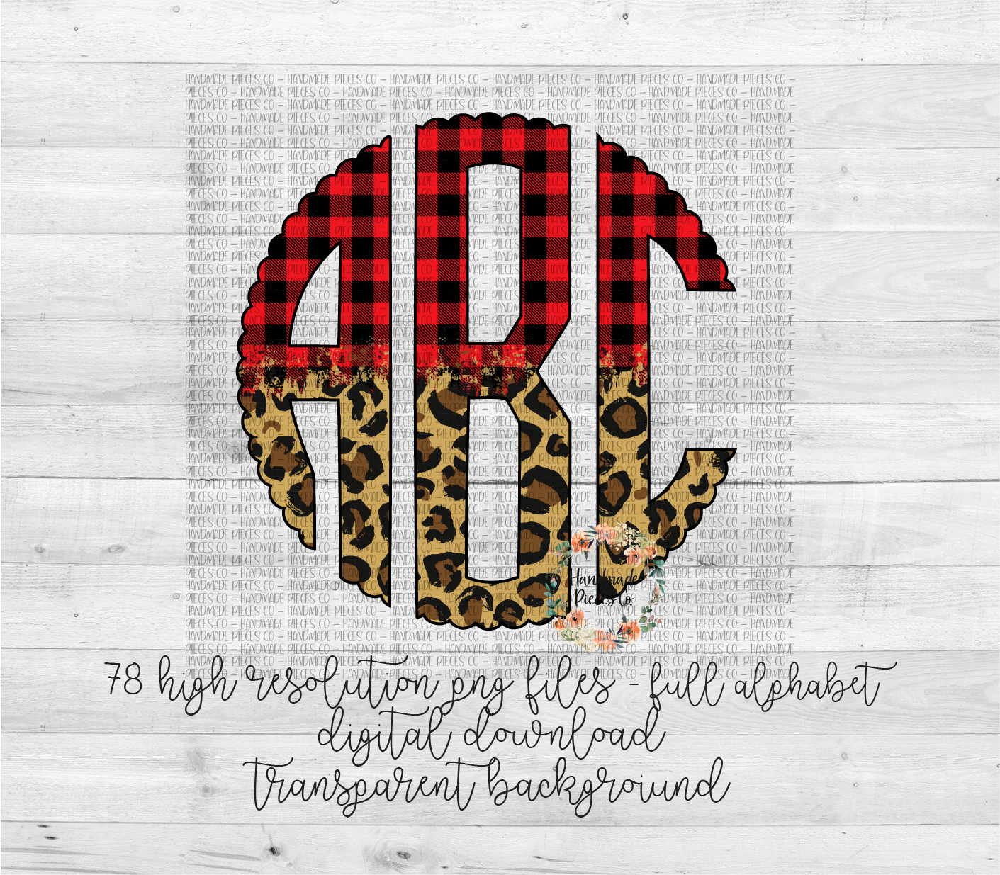 Leopard and Red Buffalo Plaid Split Monogram 2 - Multiple Styles - Digital Download
