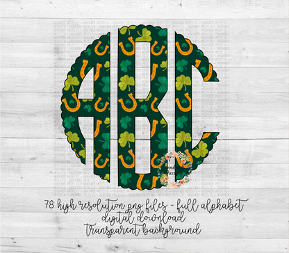 St. Patrick's Day Monogram, Shamrock and Horseshoes - Multiple Styles - Digital Download