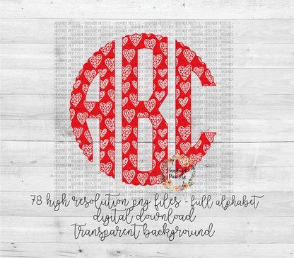 Valentine's Day, 3D Hearts, Red Monogram - Multiple Styles - Digital Download