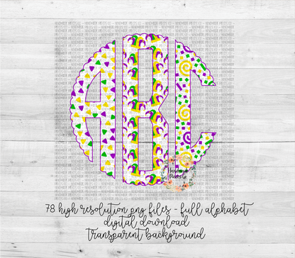 Mardi Gras Trio Monogram - Multiple Styles - Digital Download