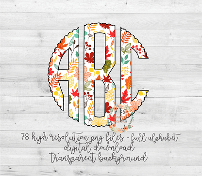 Fall Leaves Monogram - Multiple Styles - Digital Download
