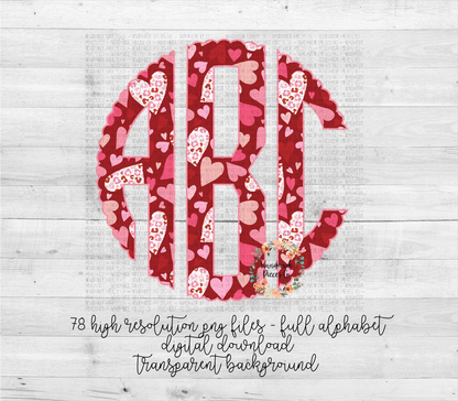 Valentine's Themed Heart Mix Monogram - Multiple Styles - Digital Download