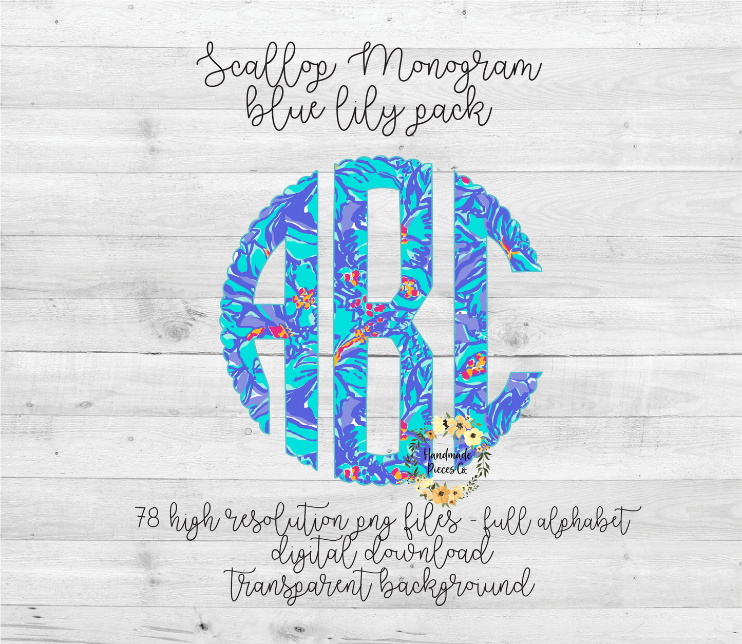 Blue Lily Monogram - Multiple Styles - Digital Download