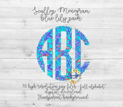 Blue Lily Monogram - Multiple Styles - Digital Download