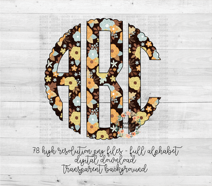 Fall Floral Monogram, Version 1 - Multiple Styles - Digital Download