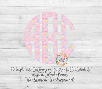 Conversation Hearts Monogram, Pink - Multiple Styles - Digital Download