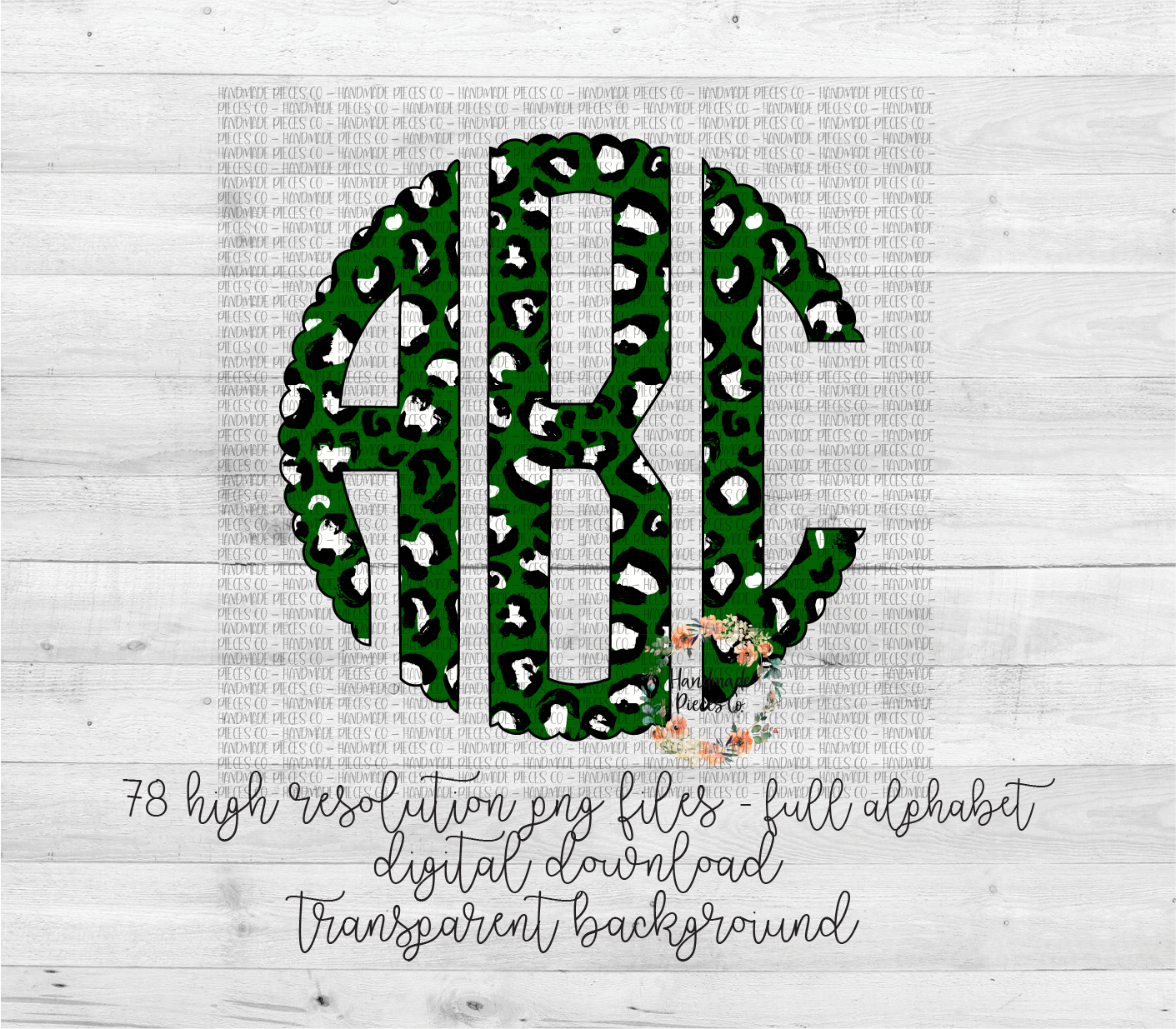 Leopard, Dark Green Monogram - Multiple Styles - Digital Download