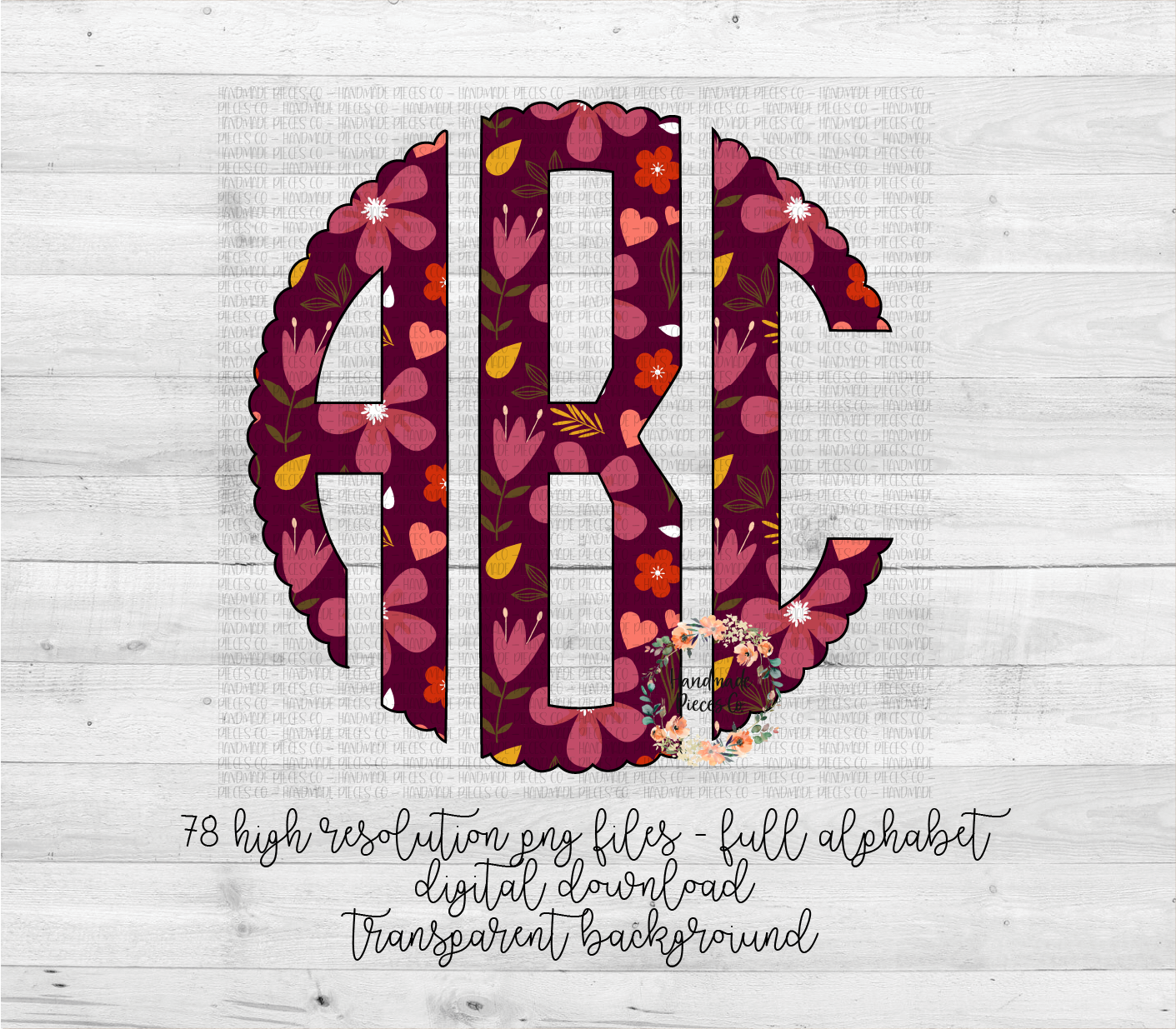 Floral Monogram, Floral 3 Berry - Multiple Styles - Digital Download