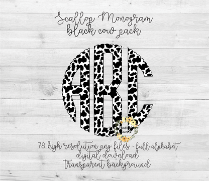Cow, Black Monogram - Multiple Styles - Digital Download