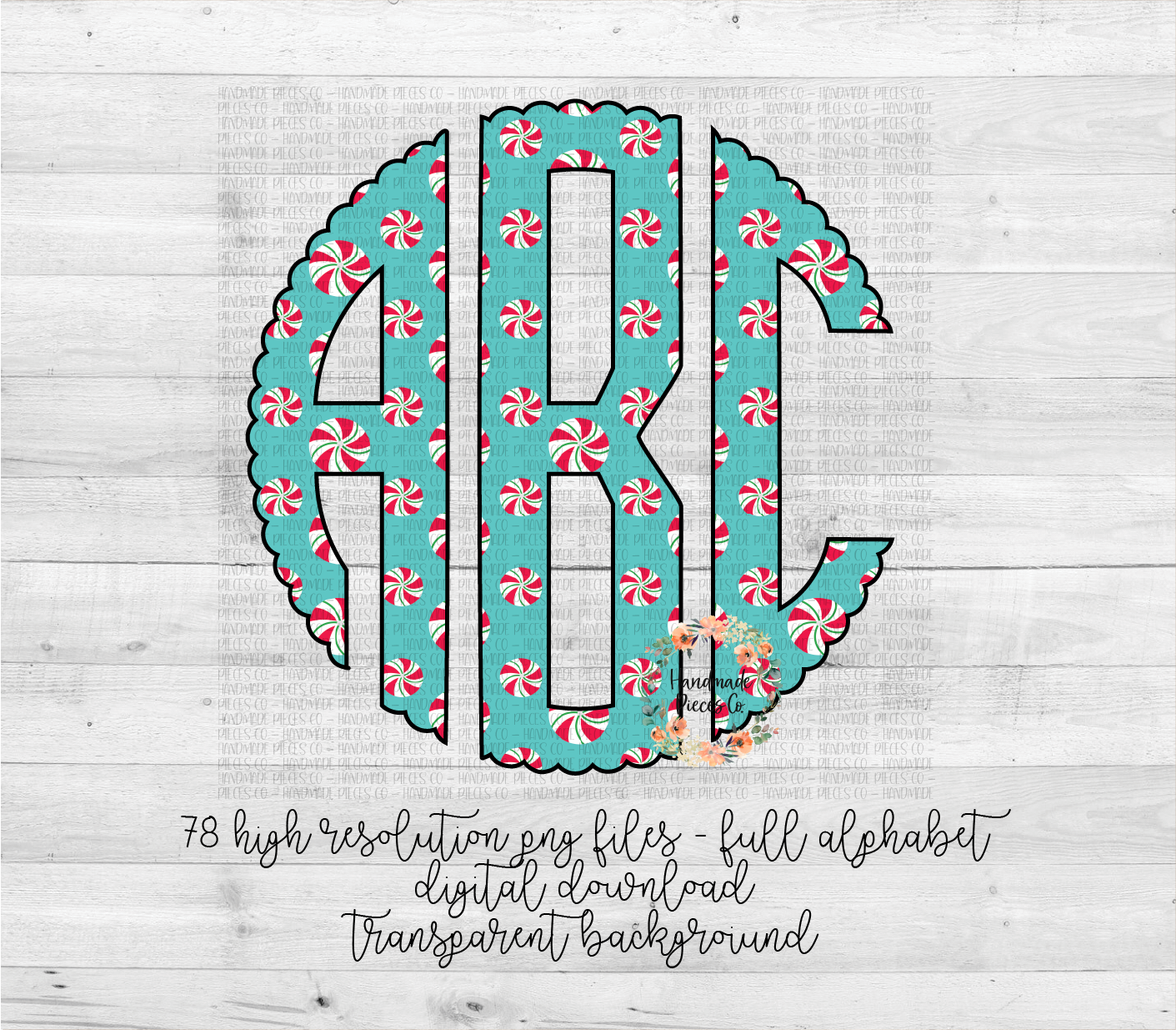 Peppermint Monogram, Blue - Multiple Styles - Digital Download