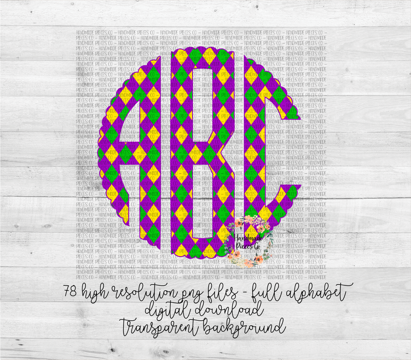 Mardi Gras Plaid Monogram 2 - Multiple Styles - Digital Download