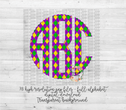 Mardi Gras Plaid Monogram 2 - Multiple Styles - Digital Download