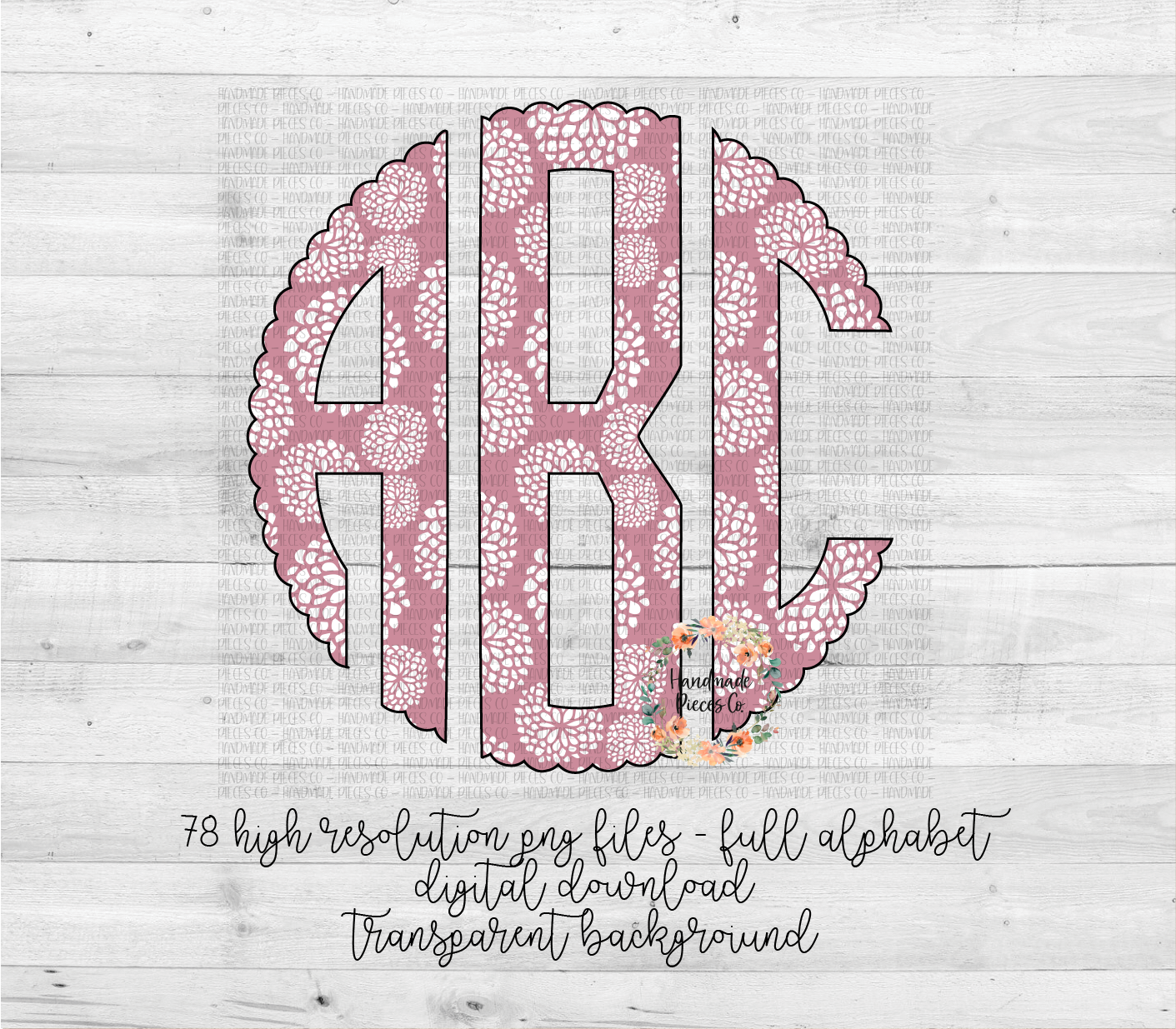 Floral Monogram, Blush Pink - Multiple Styles - Digital Download