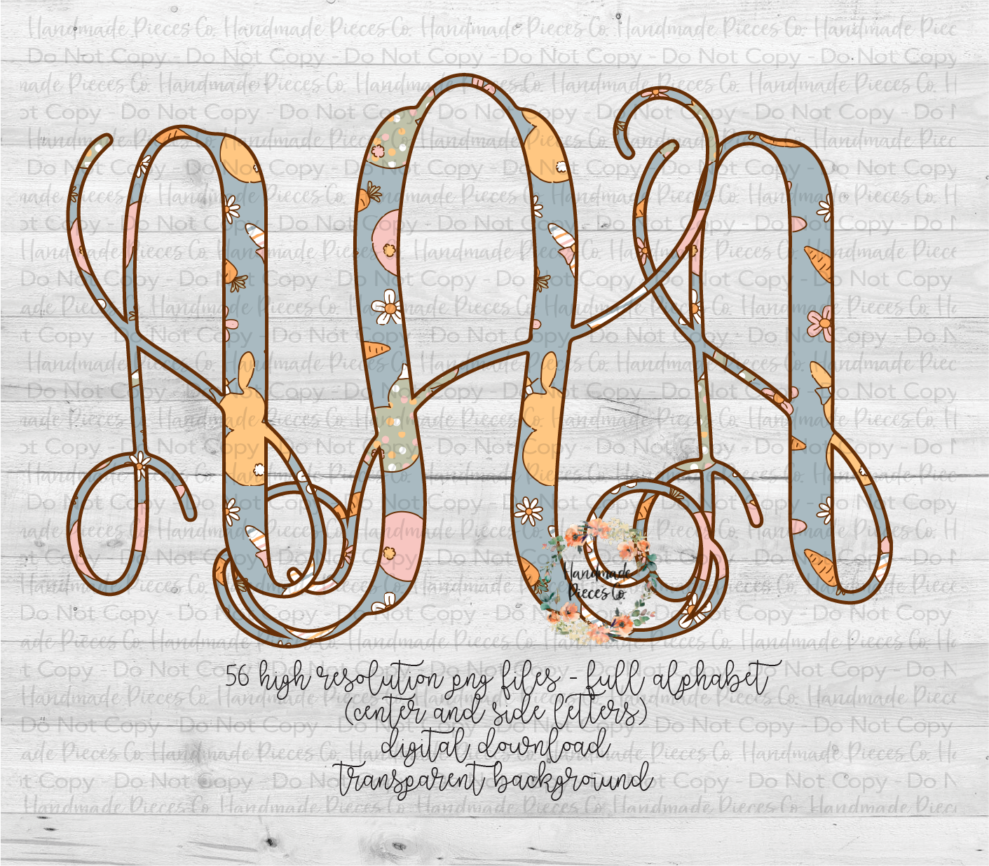 Easter Monogram, Bunnies Staggered, Blue Background - Multiple Styles - Digital Download