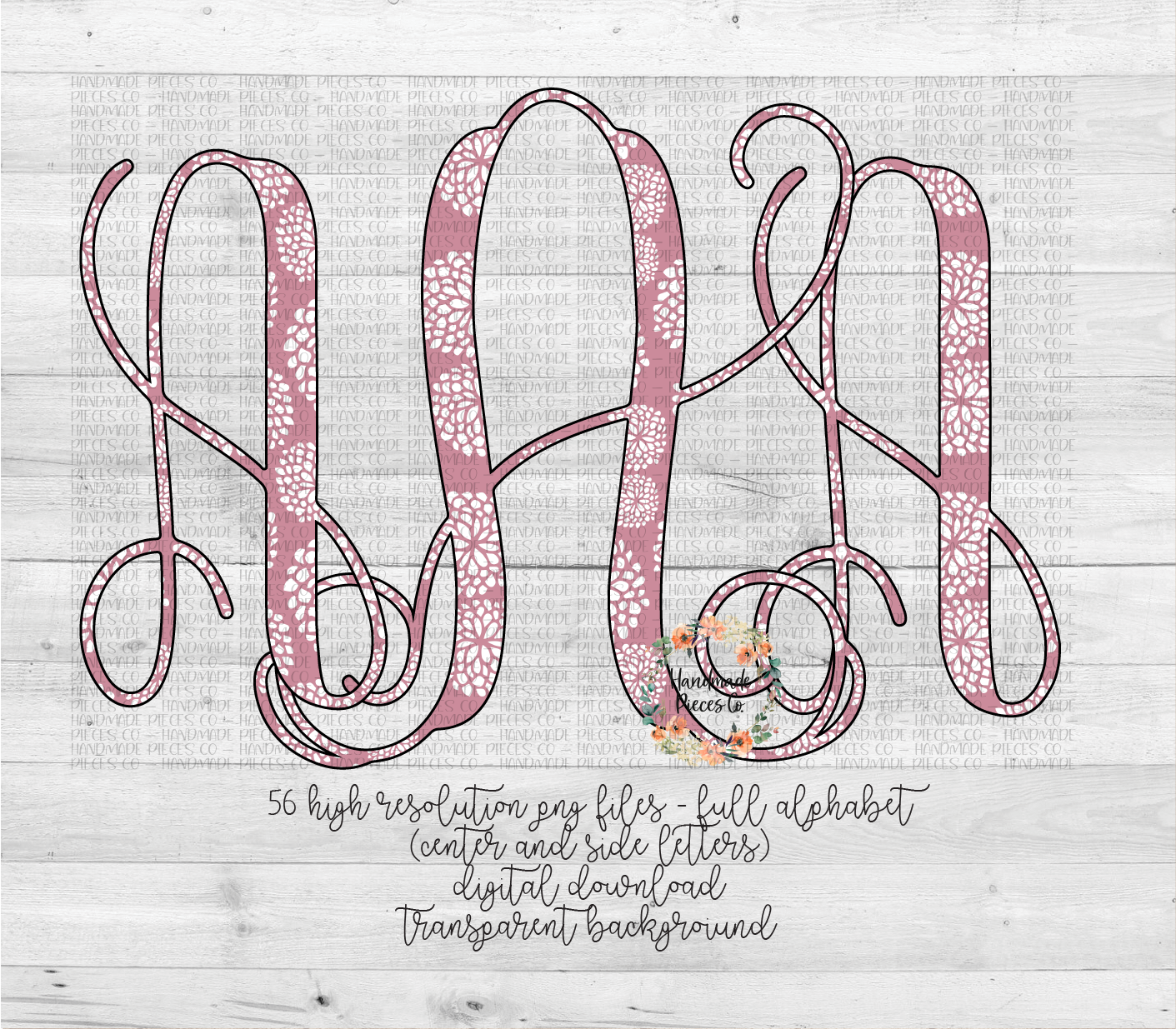 Floral Monogram, Blush Pink - Multiple Styles - Digital Download