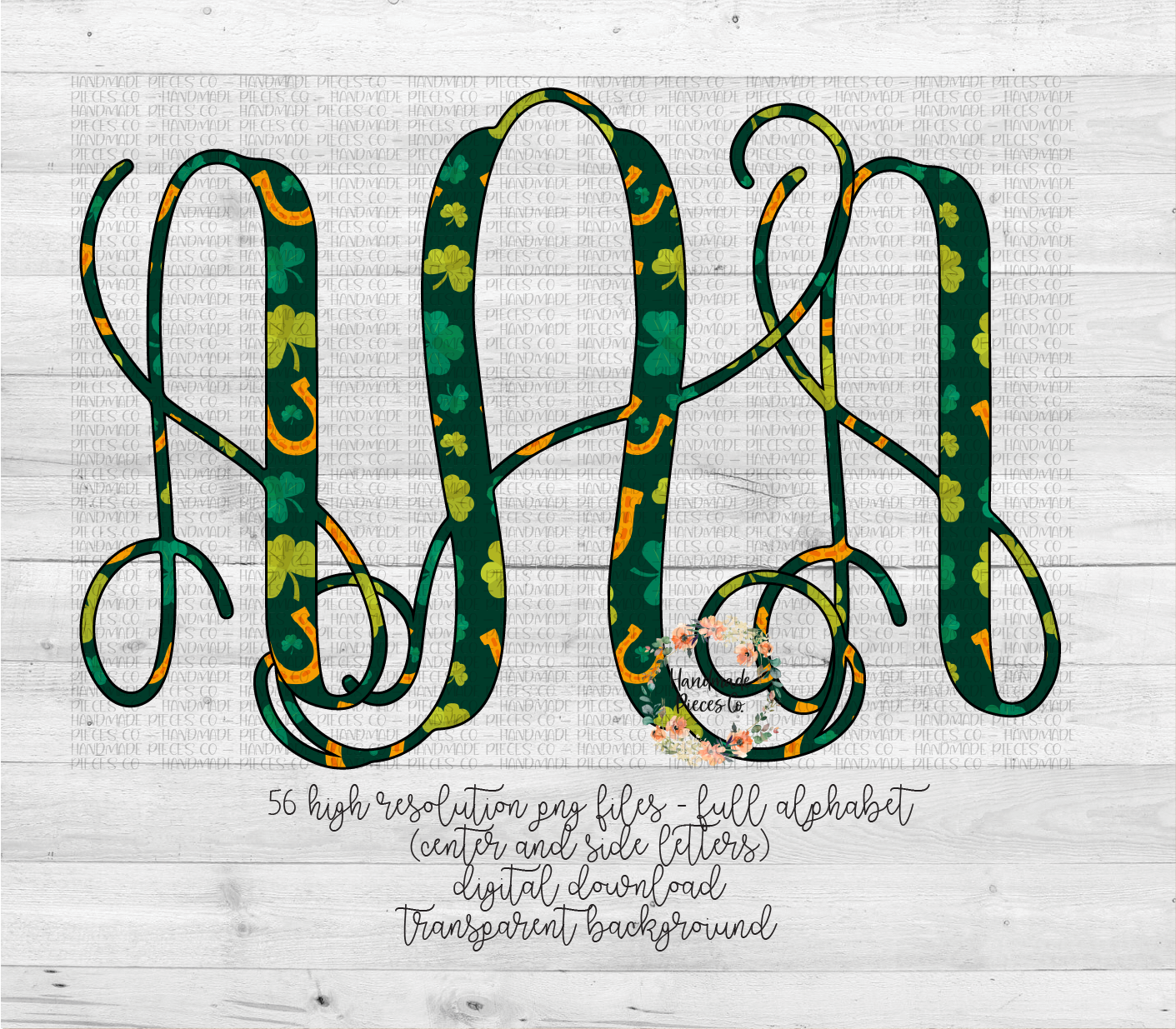 St. Patrick's Day Monogram, Shamrock and Horseshoes - Multiple Styles - Digital Download