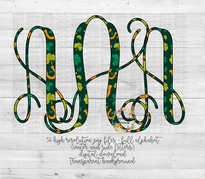 St. Patrick's Day Monogram, Shamrock and Horseshoes - Multiple Styles - Digital Download