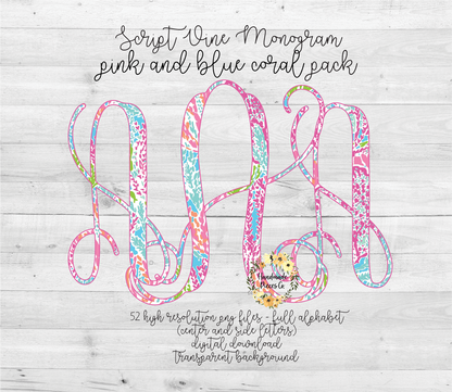 Pink and Blue Coral Monogram - Multiple Styles - Digital Download