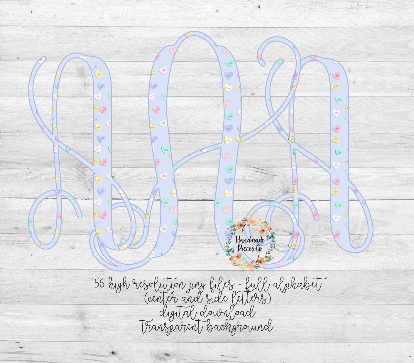 Conversation Hearts Monogram, Blue - Multiple Styles - Digital Download