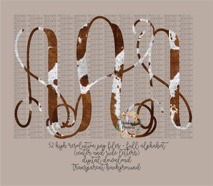 Cow Hide Monogram, Brown - Multiple Styles - Digital Download