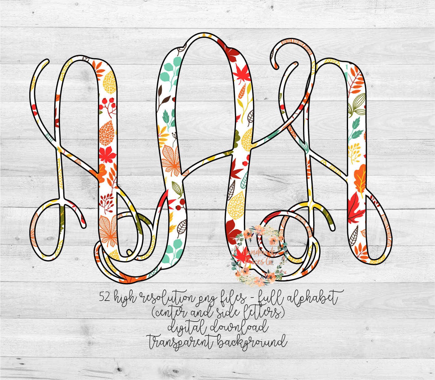Fall Leaves Monogram - Multiple Styles - Digital Download