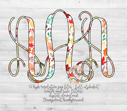 Fall Leaves Monogram - Multiple Styles - Digital Download