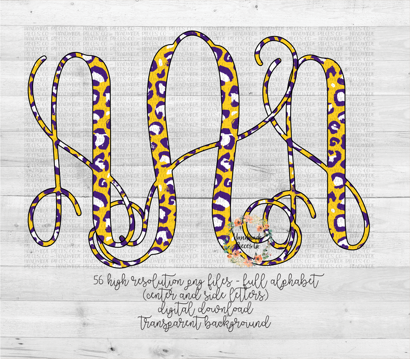 Leopard Monogram, Yellow and Purple - Multiple Styles - Digital Download
