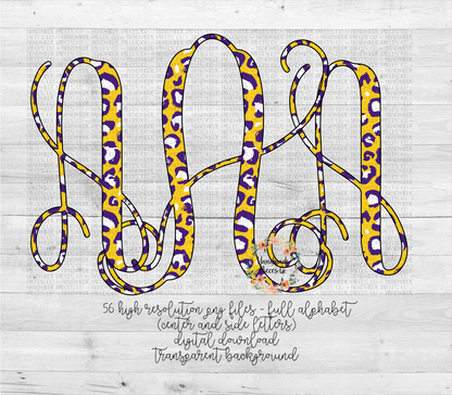 Leopard Monogram, Yellow and Purple - Multiple Styles - Digital Download