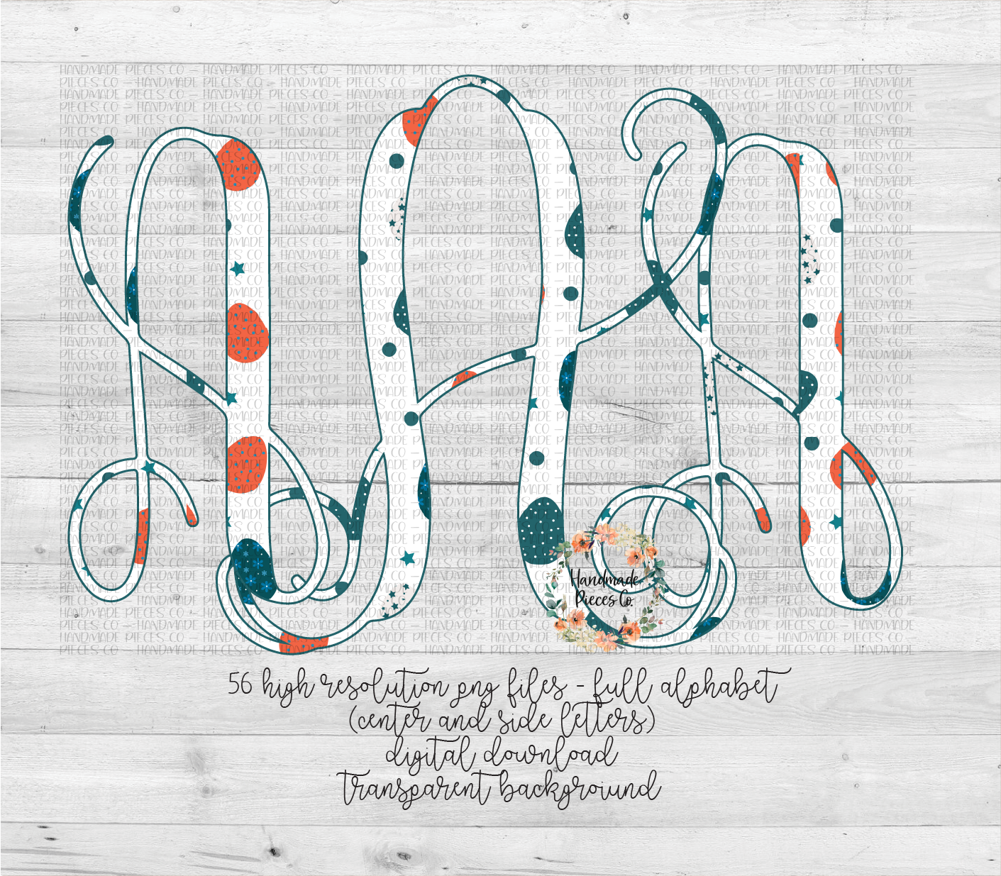 Easter Egg, Turquoise and Orange Monogram - Multiple Styles - Digital Download
