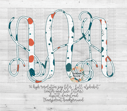 Easter Egg, Turquoise and Orange Monogram - Multiple Styles - Digital Download