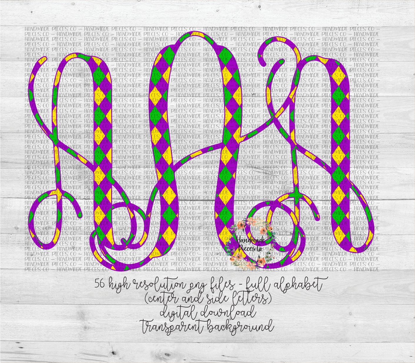 Mardi Gras Plaid Monogram 2 - Multiple Styles - Digital Download
