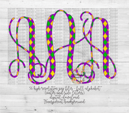 Mardi Gras Plaid Monogram 2 - Multiple Styles - Digital Download