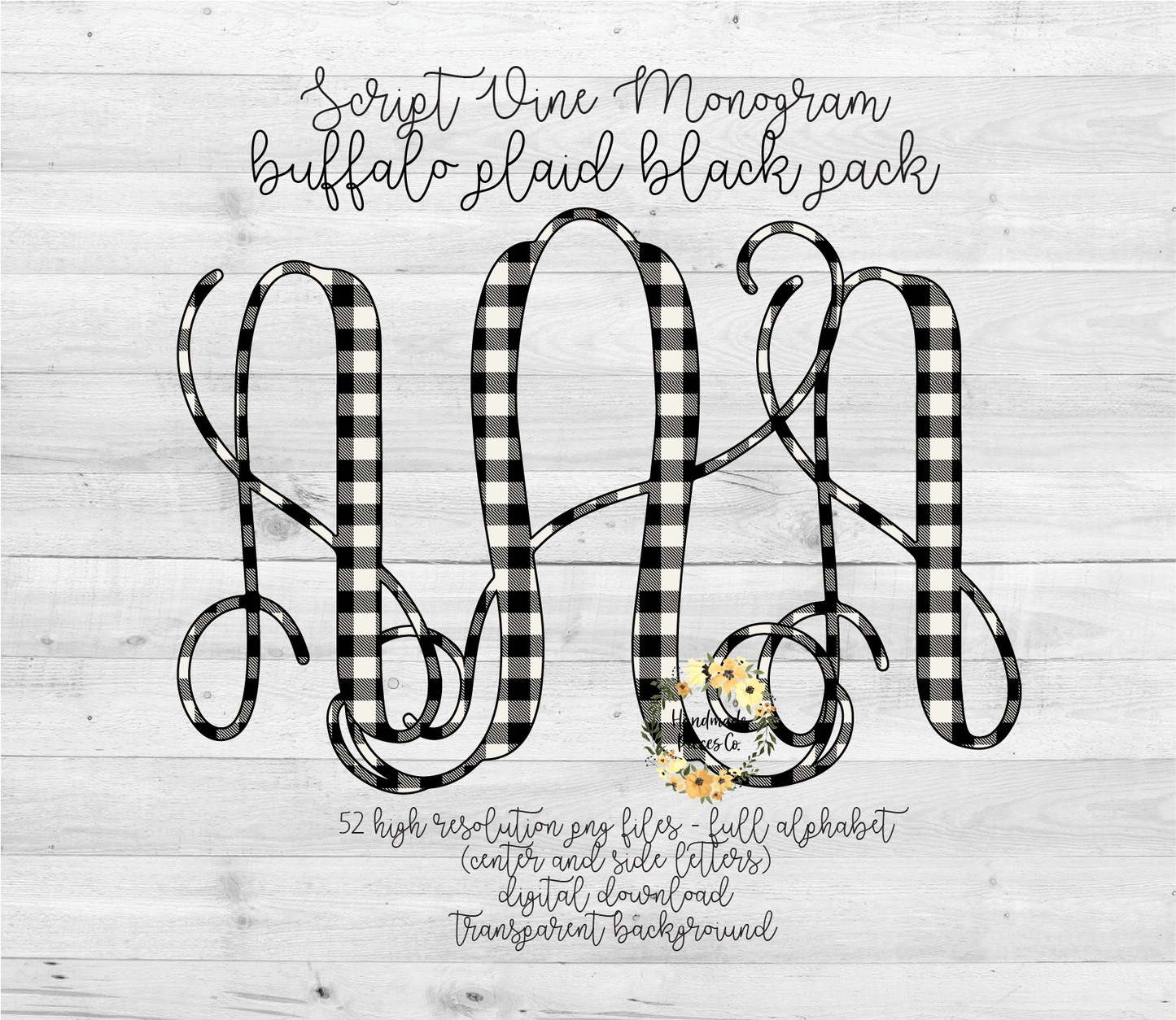 Buffalo Plaid, Black Monogram - Multiple Styles - Digital Download