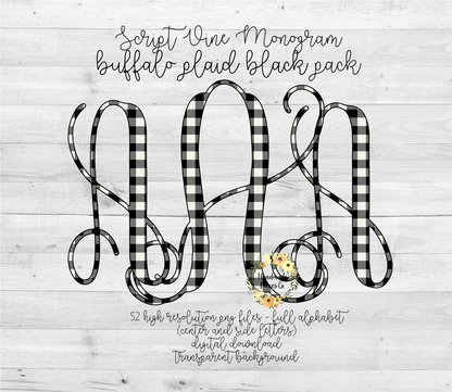 Buffalo Plaid, Black Monogram - Multiple Styles - Digital Download