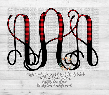 Buffalo Plaid Red Split Monogram - Multiple Styles - Digital Download