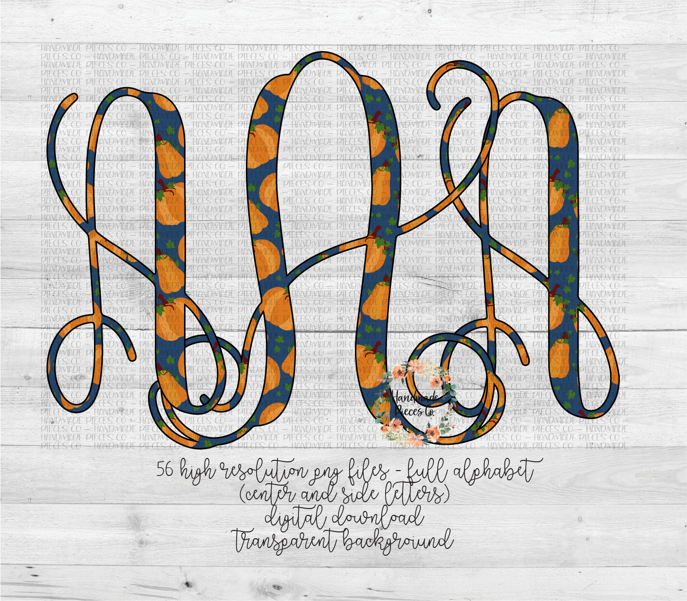 Pumpkin Monogram, Blue - Multiple Styles - Digital Download