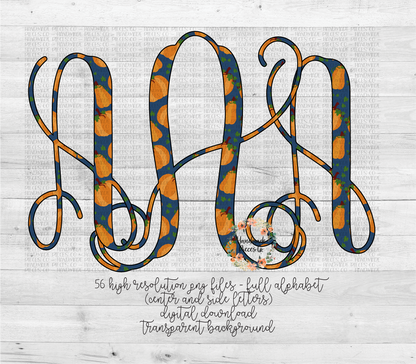 Pumpkin Monogram, Blue - Multiple Styles - Digital Download