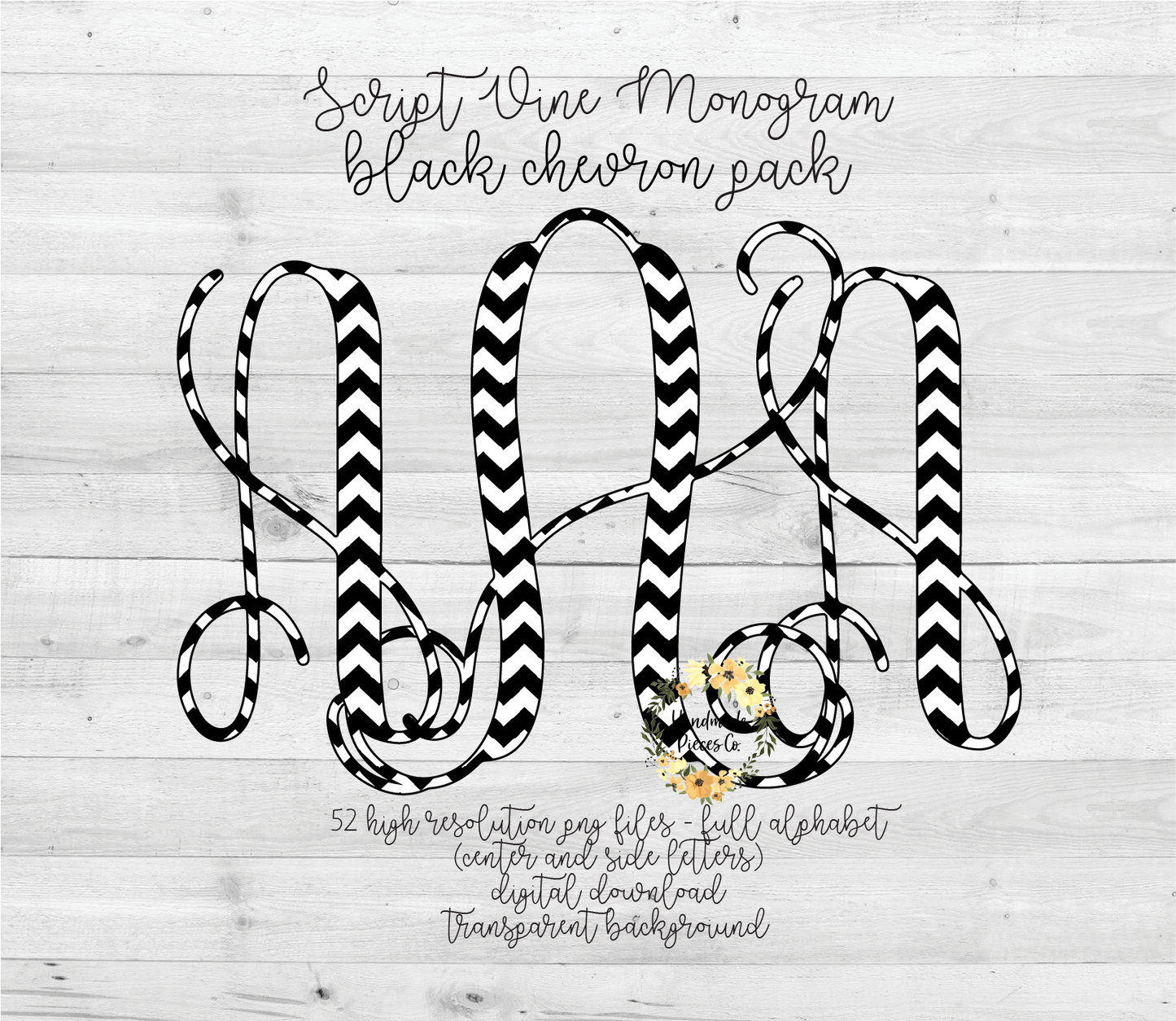Chevrons, Black Monogram - Multiple Styles - Digital Download